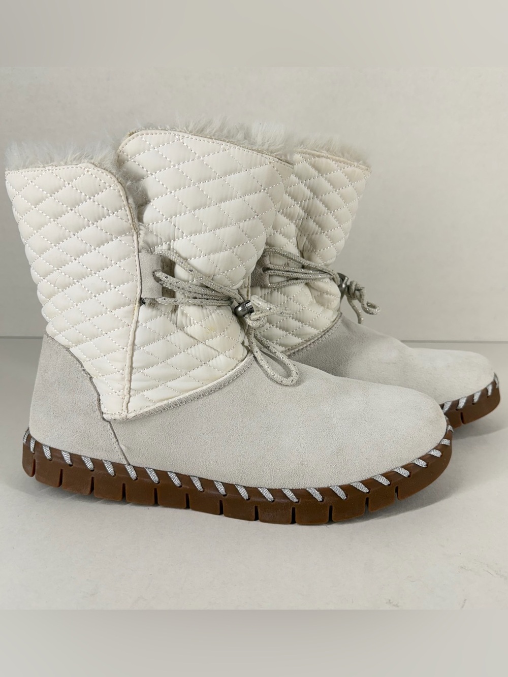 Muk Luks Women's Cream Quilted Faux-Fur Ankle Snow Boots